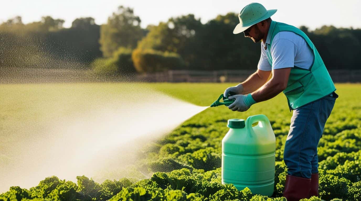 agricultor pulverizando desinfectantes de suelo