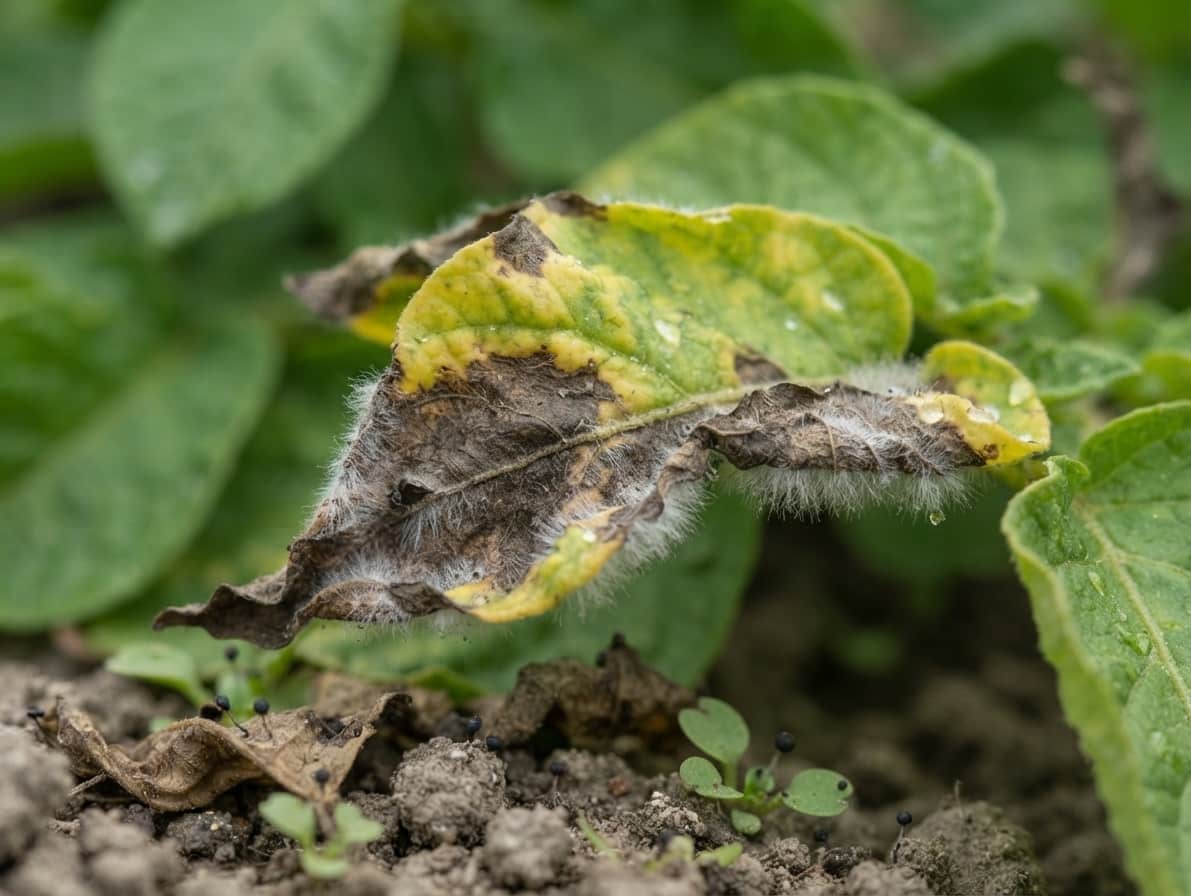 hoja afectada por mildiu